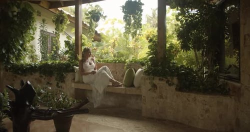 Beautiful Bride in Garden Before Wedding, Gorgeous Woman in Dress Beautiful