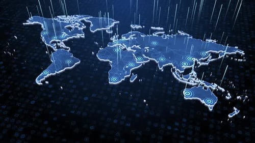 Global Network Connections Over World Map Animation