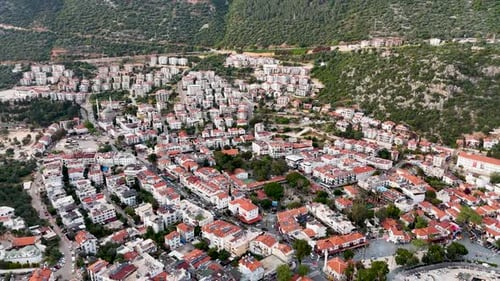 Aerial Views of Kas Town and Mountains in Antalya, Turkey