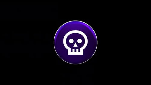 3D Rotating Skull Icon in Glossy Purple Circle