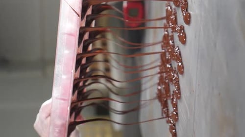 Chocolate Spreading Machine Coats Tray with Sweet Dessert