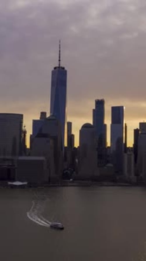 Urban Skyline of Lower Manhattan New York in the Morning Aerial View USA Vertical Video