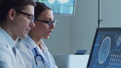 Professional Medical Doctors Working in Hospital Office Making Computer Research Medicine Healthcare