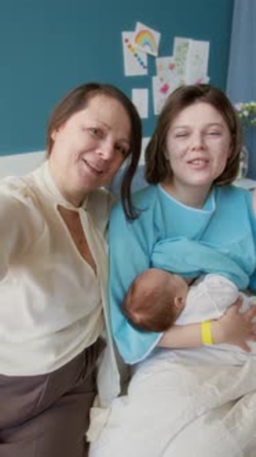 Women Having Video Call In Maternity Hospital Room