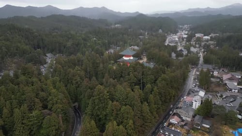 Aerial video of Kongobu-ji Danjo Garan, Japan