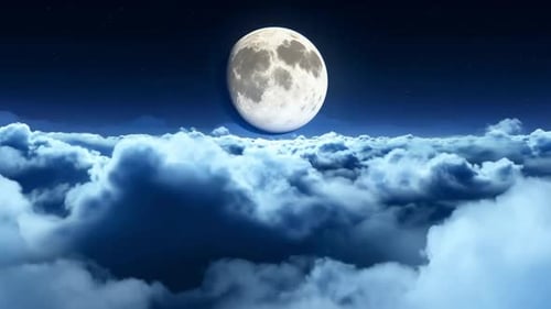 Full Moon Above Moving Clouds in a Starry Night Sky