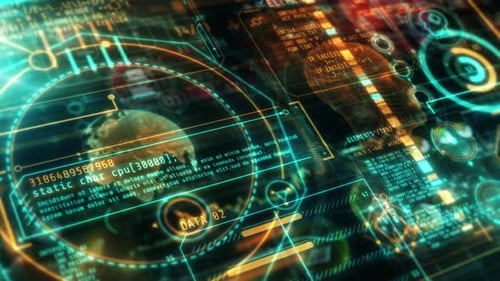 Pantalla digital global futurista que muestra el Código de Programación y el Análisis de Datos