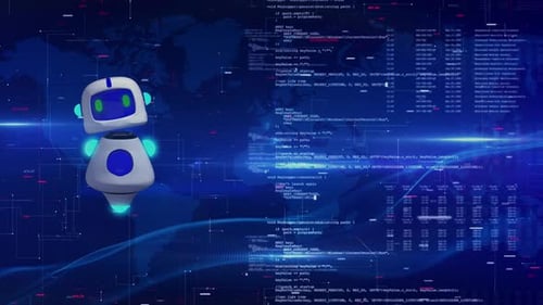 Futuristic AI Robot with Digital Data Technology Background