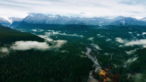 Malerischer Blick auf herrliche immergrüne Pinienwälder, die das Tal und die Berge bedecken