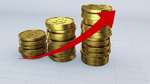 A Pile Of Usd Gold Coins With Prices Growing Up