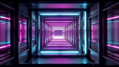 Futuristic Cyberpunk Neon Tunnel with Pink and Blue Lights