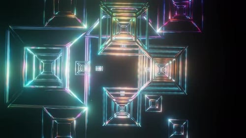 Abstract Seamless Looped Neon Animation of Infinite Square Tunnel