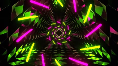 Pink And Green Neon Spirals In Triangular Tunnel Background Vj Loop In 4K