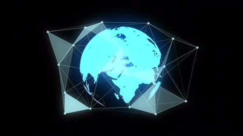 Digital Globe Rotating Plexus Webs On Alpha Channel