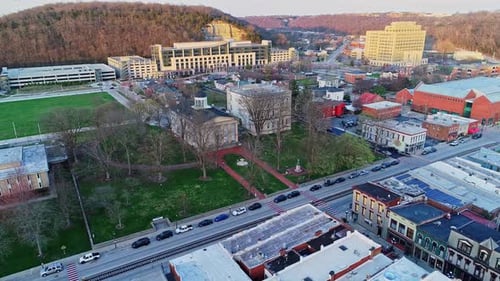 Old State Capitol Building in Downtown Frankfort Kentucky, Aerial Drone Shot Panning
