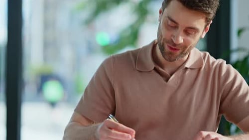 Man Client Signing Papers at Office Company Closeup Corporate Collaboration