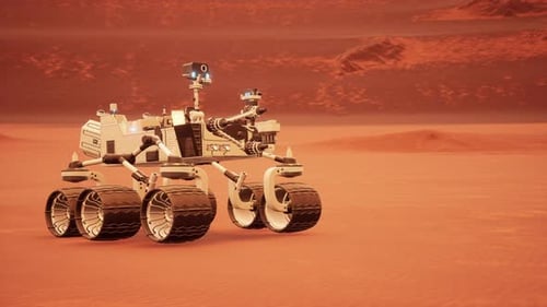 Animated Space Exploration Rover on Red Martian Landscape