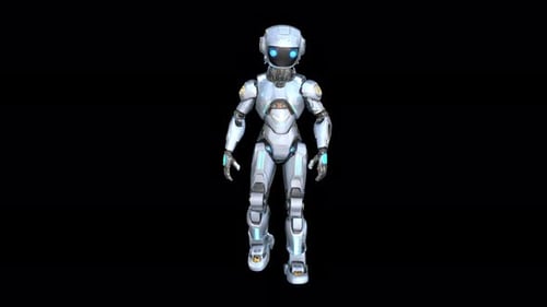 Futuristic 3D Humanoid Robot Character Walking