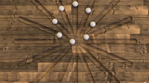 Top Down View of 3D Satisfying Marble Balls Illusion Loop Animation on Wooden Board Close Up