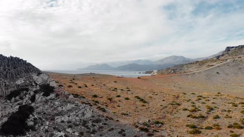 Seascape and mountain landscape