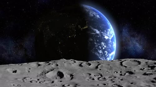 Planet earth from moon surface view