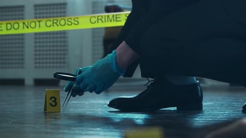 Crime Scene Evidence Examined by Investigator