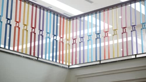 Colorful Geometric Design on Indoor Railing