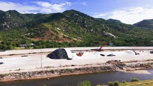 Aerial View of the Truck and the Salt Hill at the Salt Farm.