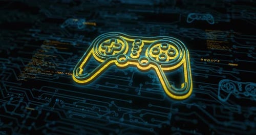 Digital Gaming Controller Appears on Futuristic Circuit Board