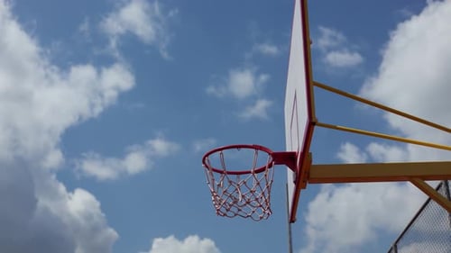 Close Up of Hand of Person Throwing Ball to Hoop for Playing Basketball Outdoor