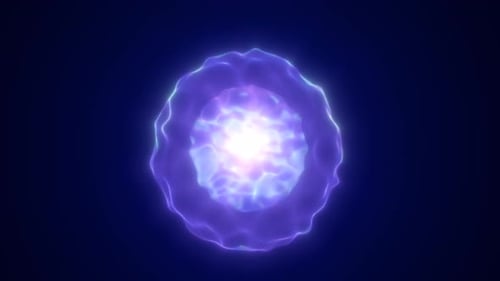 Abstract glowing looped light energy blue round sphere atom from lines of wave