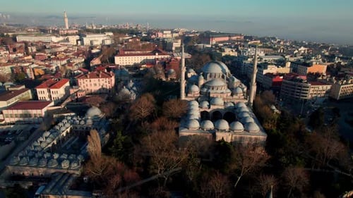 Aerial View of Sehzade Mosque, Fatih and the Historic Peninsula in Istanbul