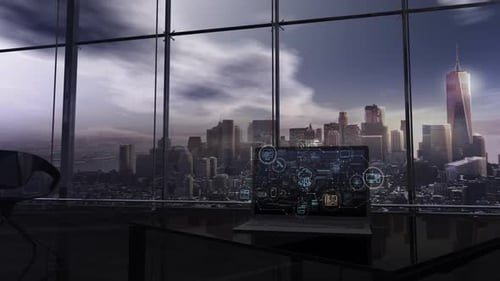 Схемы компьютеризированной облачной сети на ноутбуке в офисе