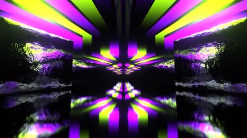 Purple And Light Green Neon Ceiling Corridor Background Vj Loop In 4K