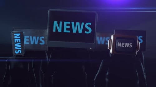 Futuristic Digital News Broadcast with Glitch Screen Heads