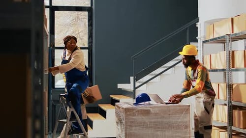 Workers Managing Inventory in Warehouse Workplace