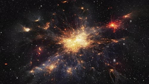 Un espace sombre avec des étoiles brillantes et des galaxies