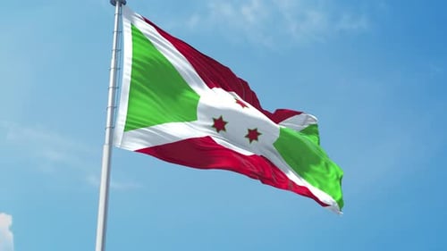 Realistic Burundi Flag Waving Against Blue Sky