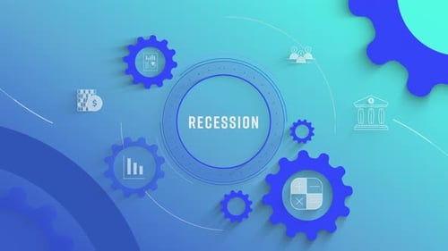 Corporate Recession Concept with Gears and Business Icons Animation