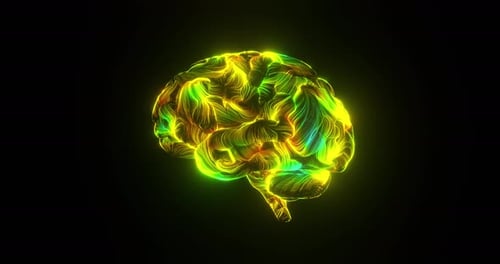 Side View Of Colorful Artificial Intelligence Brain With Energy Flow
