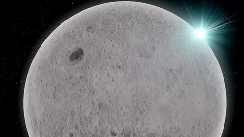 Realistic Rotating Full Moon with Sun Flare in Space