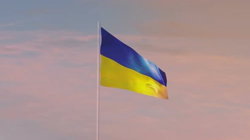 Realistic Waving Ukrainian Flag in Sunny Sky