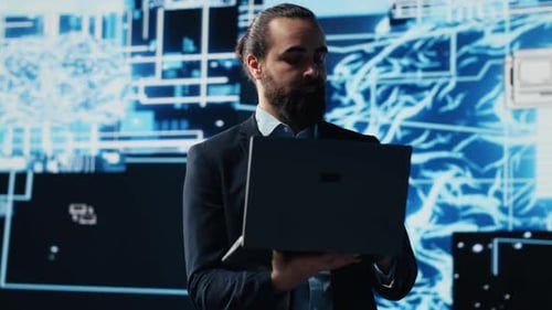 Businessman Exploring Deep Learning and Big Data Connectivity