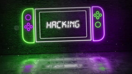 Console de jeu Hacking Word in Neon violette et verte