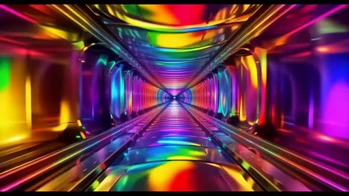 Vol futuriste en tunnel de science-fiction arc-en-ciel irisé avec lueur