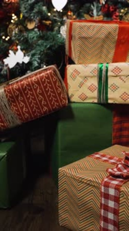 Vertical of Decorated Christmas Tree with Gifts