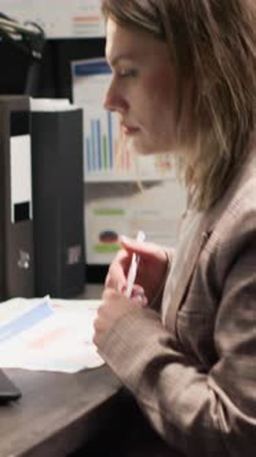 Woman Working at Computer in Office