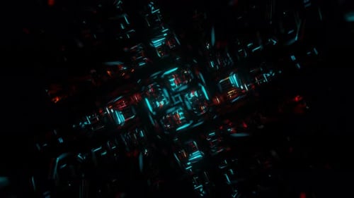 Futuristic Neon Grid Abstract Tunnel Background Loop