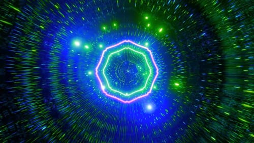 Glowing Neon Lights Particles Space Tunnel
