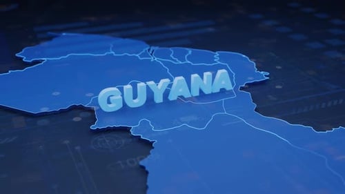 Modern 3D Map of Guyana with Digital Data Overlay